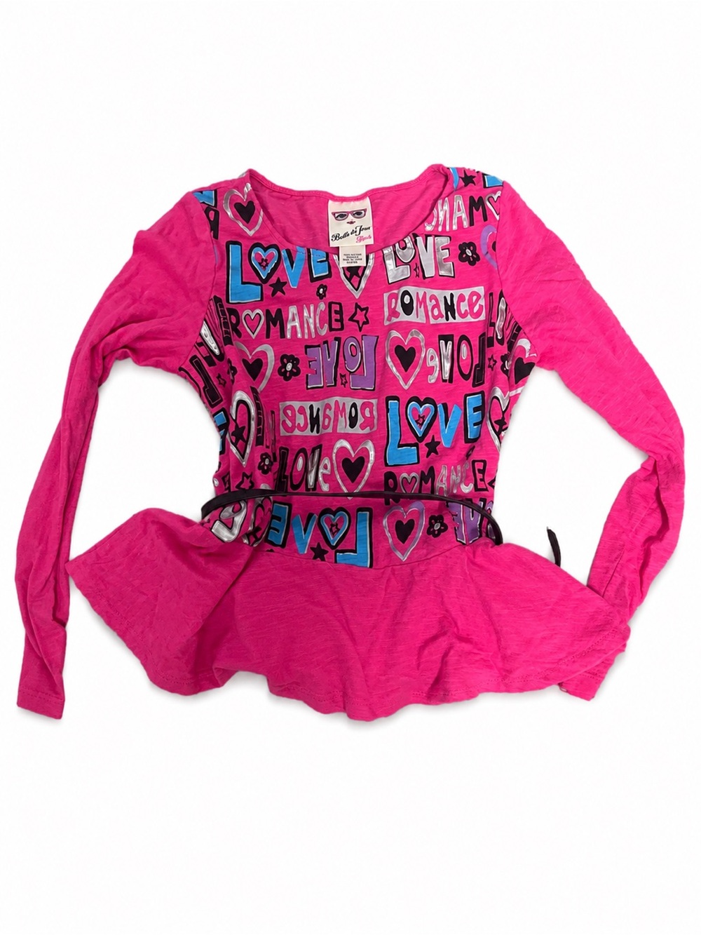 Belle du Jour Y2K Girls' Hot Pink 'Love Romance' Peplum Top sz 10-12